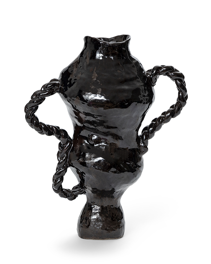 Intertwined ceramic vase, dark brown